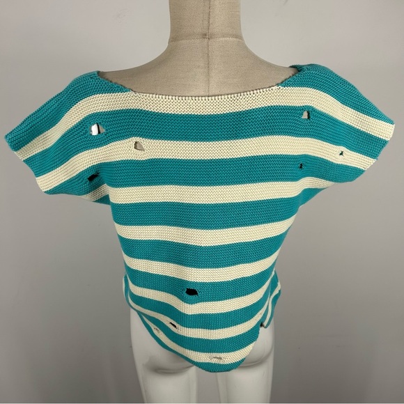 BOUNDARY & CO. Striped Teal and Cream Knit Top L - Picture 5 of 10